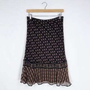 Studio M Women's Vintage Boho Lagenlook 100% Silk Slip Skirt Small Black Tan